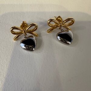 Gold and Silver Bow Heart Earrings